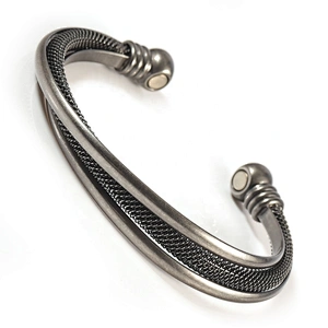 Wollet Health Energy Black Silver Plated Bio Magnetic Copper Bracelet