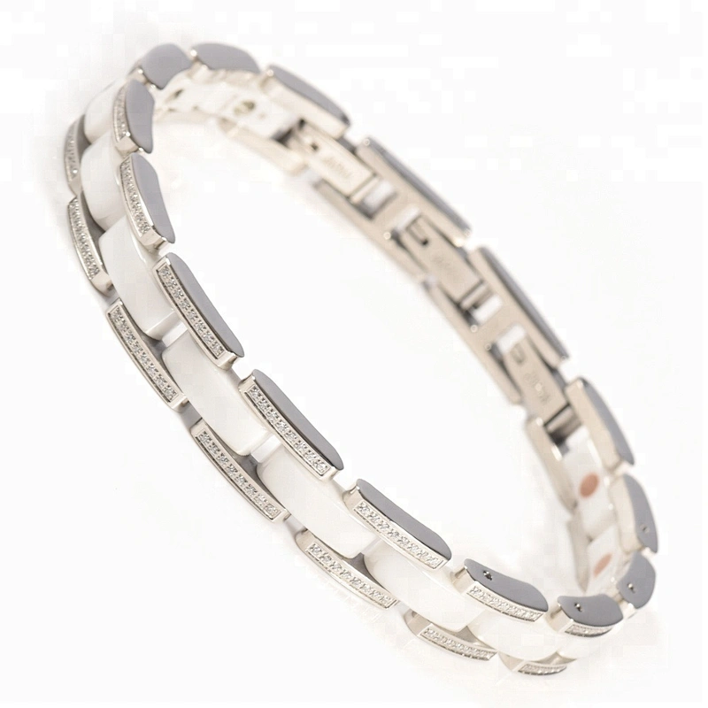 Wollet Fashion CZ Stone Bio Magnetic White Black Ceramic Bracelet For Men Women