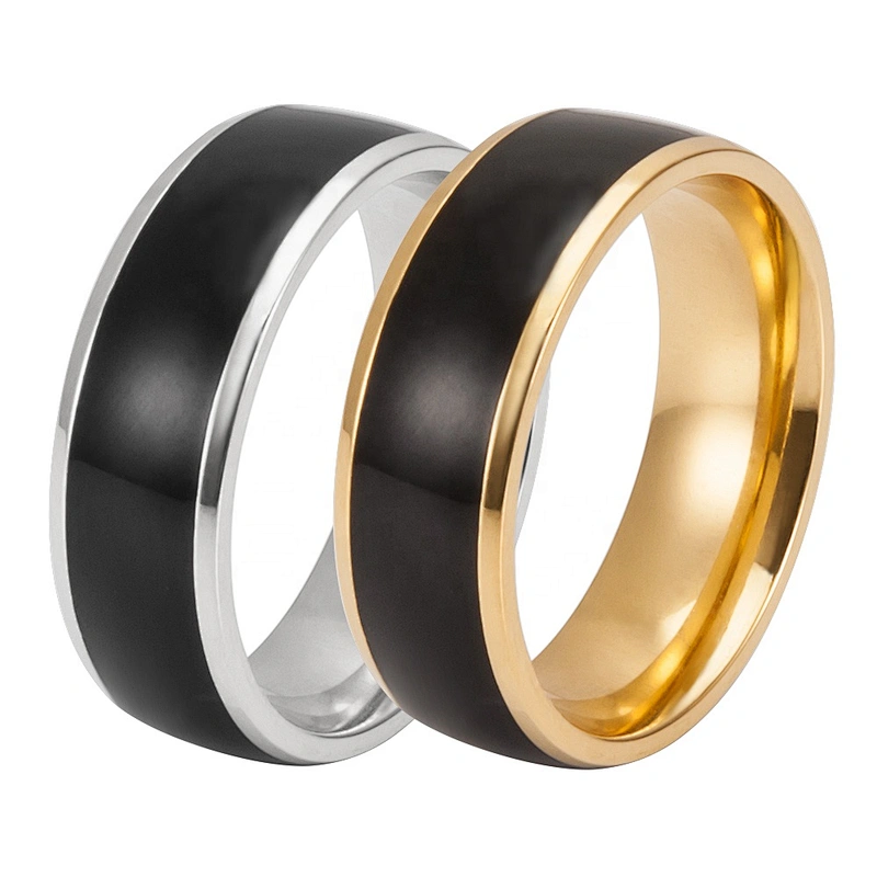 WOLLET Two Tone Stainless Steel Engravable  Engagement Wedding Couple  Rings for Her and Him