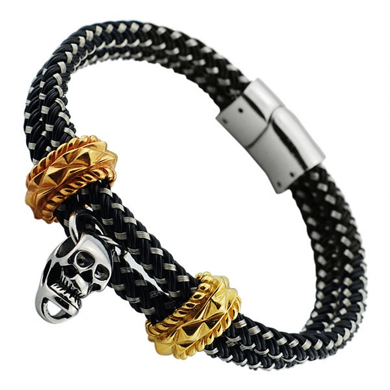 Wollet Two Row Black Braided Leather and Bone Bracelet