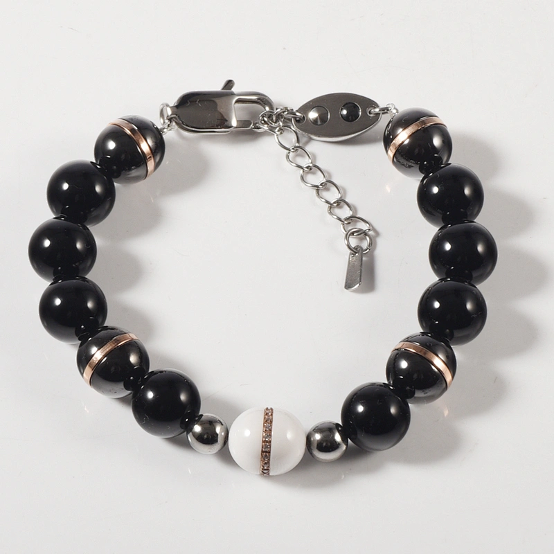 Wollet Fashion CZ Stone Germanium Bio Magnetic Ceramic Bead Bracelet