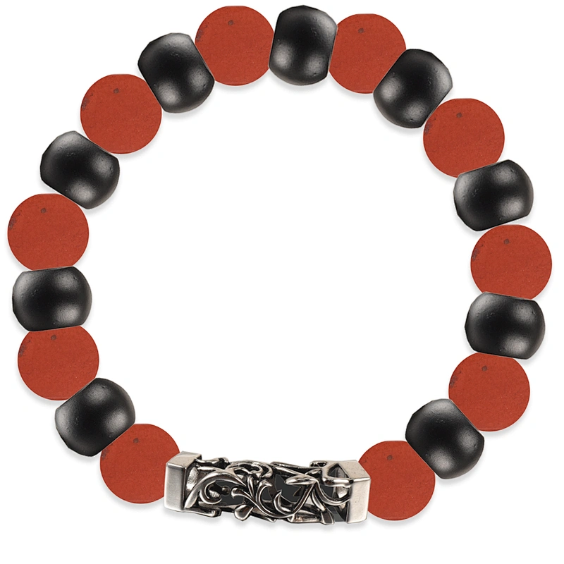 8MM Dark Grey Mixed Fine Handcrafted Lava & Obsidian Beads Hematite Bracelets