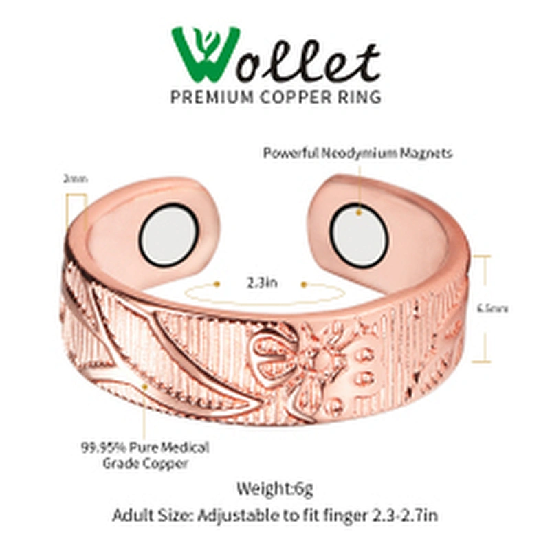 Wollet Original Pain Relief Pure Copper Antique Finger Rings Jewelry Bio Magnetic Therapy Copper Ring For Arthritis