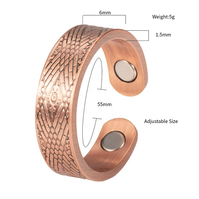 Wollet Magnetic Copper Ring Arthritis Women Pure Copper Rings for Women Adjustable Health with 3PCS Magnets