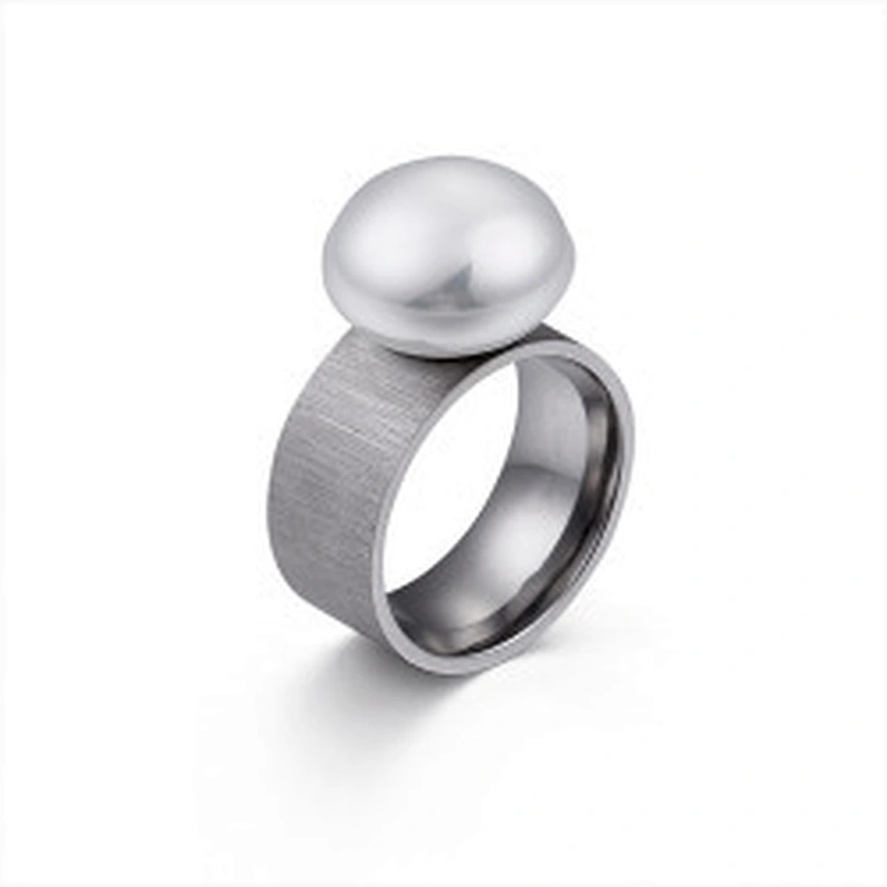 Wollet New Fashion Simple 10mm Pearl Gold Plating Stainless Steel Ring