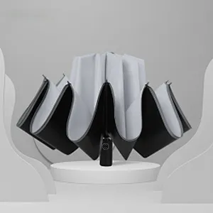 Wollet LED Light Fully Automatic Reverse Folding Umbrella with Night Reflective Strip