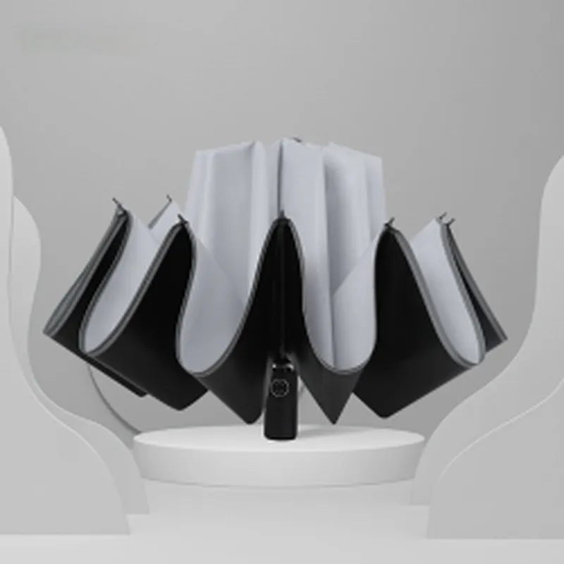 Wollet LED Light Fully Automatic Reverse Folding Umbrella with Night Reflective Strip