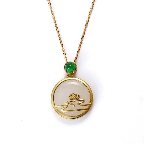 Wollet S925 Silver Ladies Ethnic Style Xiangyun Hetian Jade Pendant