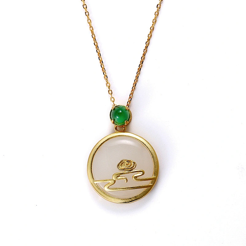 Wollet S925 Silver Ladies Ethnic Style Xiangyun Hetian Jade Pendant