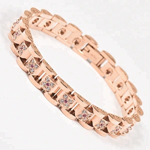 Wollet Fashion Zircon Semicircle 316L Stainless Steel Bio Magnetic Bracelet