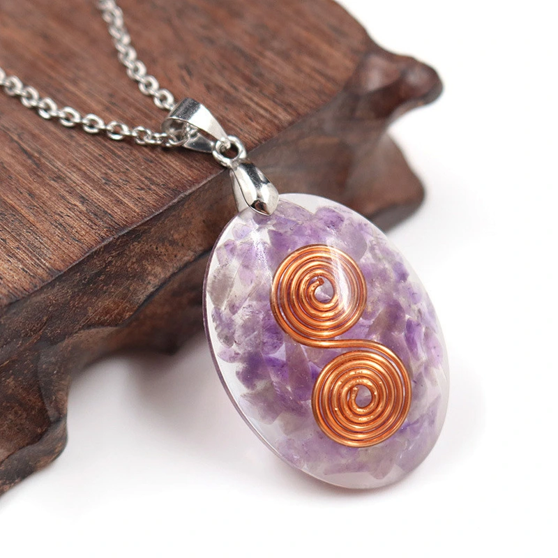 Wollet Natural Crystal Organ Double Spiral Chakra Power Stone Pendant