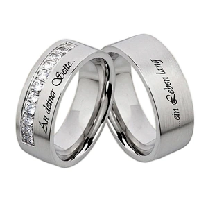 2014 two tone plating cz stone custom hot sell titanium couple ring