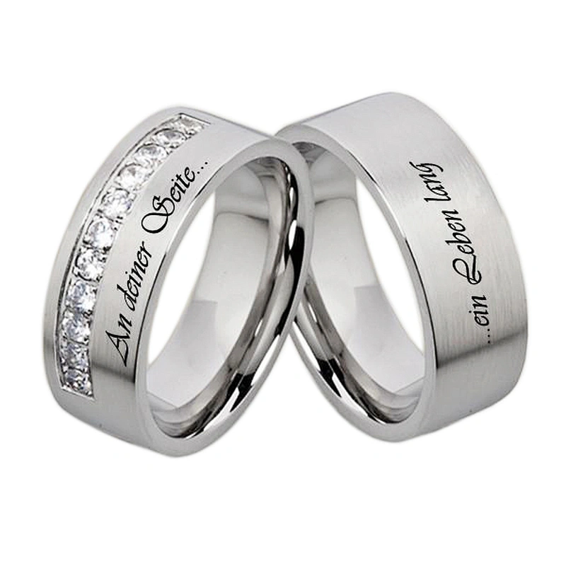 2014 two tone plating cz stone custom hot sell titanium couple ring