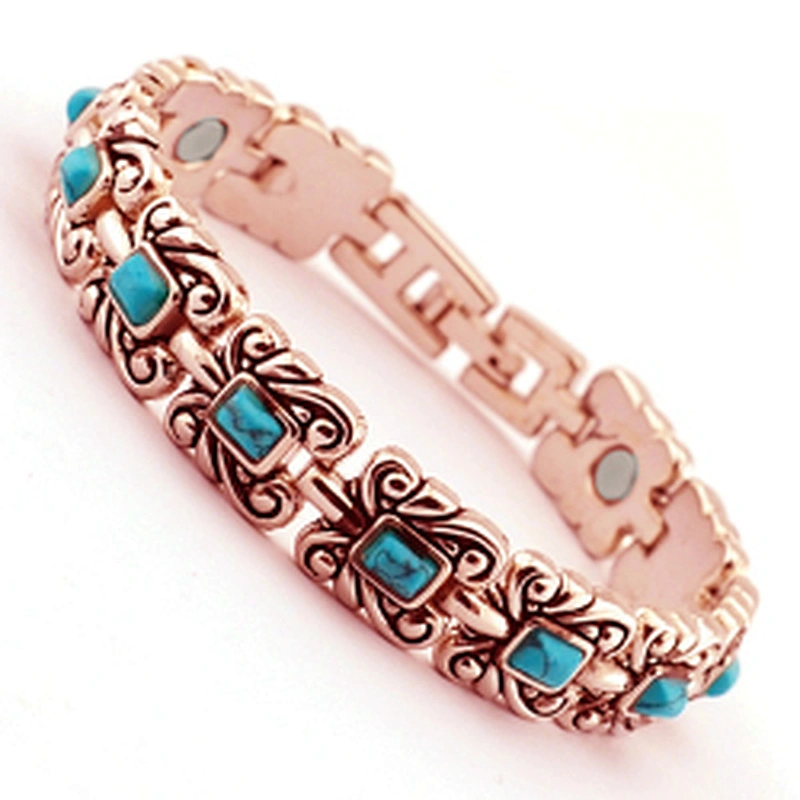 Wollet Fashion Blue Turquoise Double Row Bio Magnetic Bracelet
