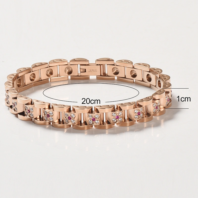 Wollet Fashion Zircon Semicircle 316L Stainless Steel Bio Magnetic Bracelet