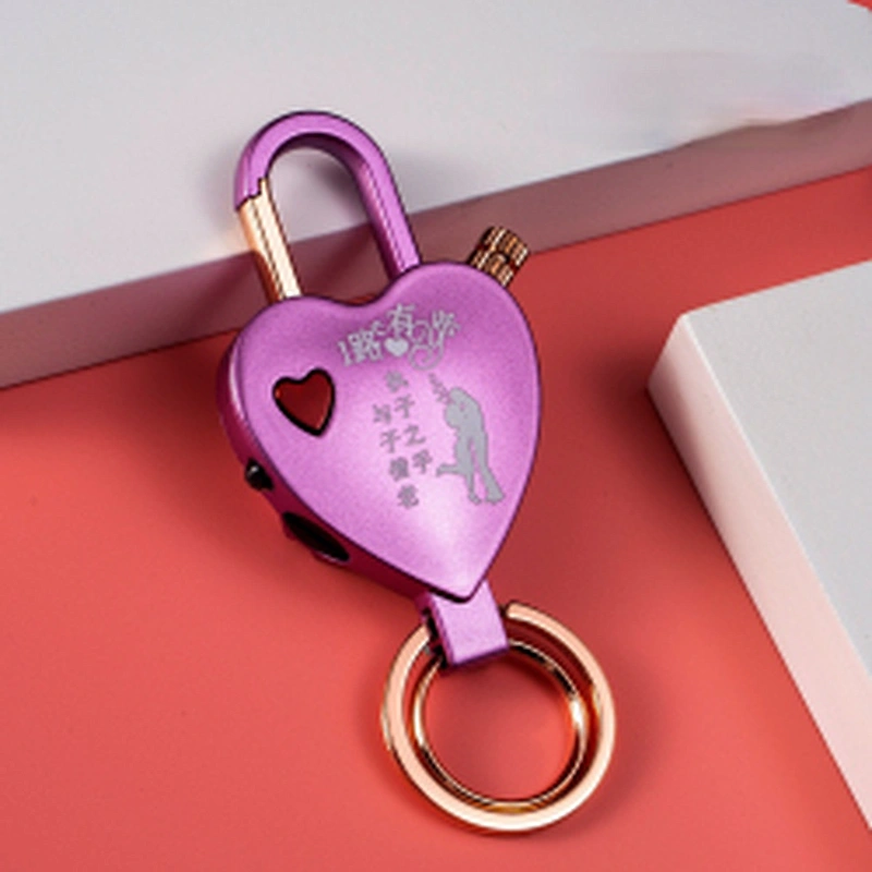 Wollet New Heart-shaped Design LED Light Flint Lighter Keyring Ring Gas Keychain Lighter