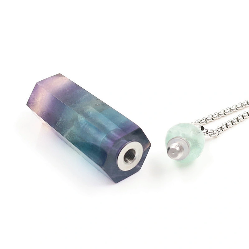 Wollet Natural Color Fluorite Hexagonal Pillar Essential Oil Perfume Bottle Pendant Necklace