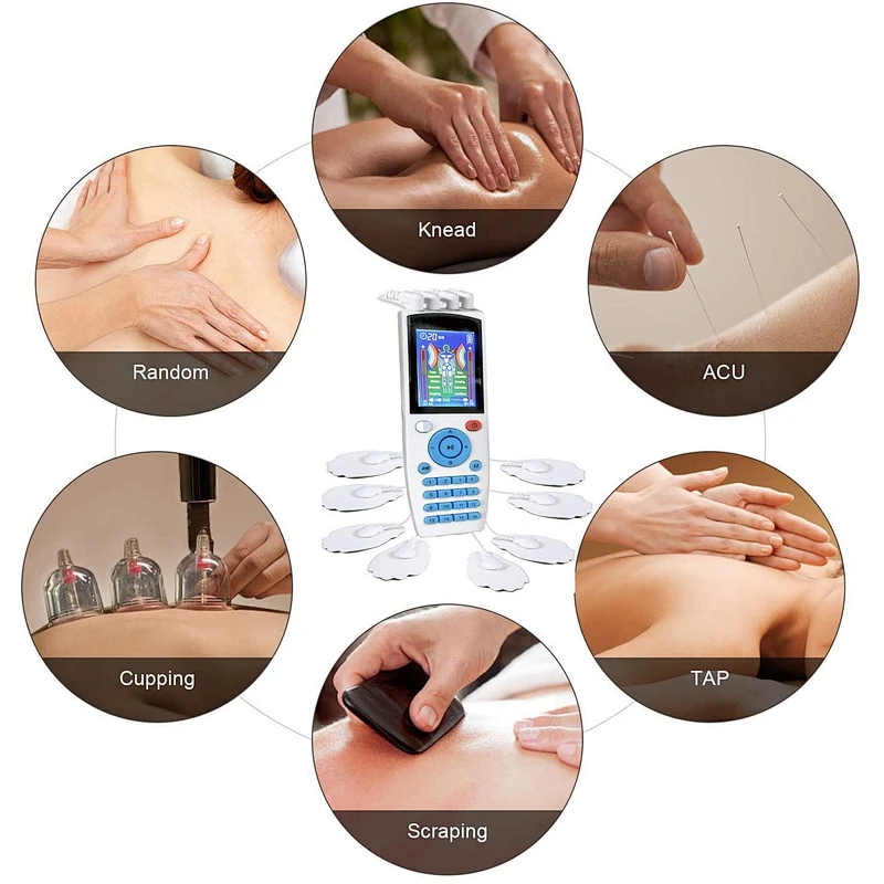 Wollet Tens Unit Machine Pulse Massage 24 Massage Modes Rechargeable Pain Relief Muscle Stimulator Massager with 8 Pads