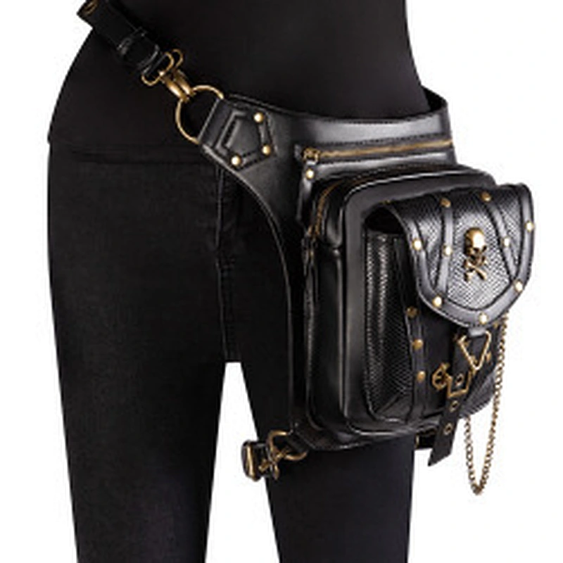 Wollet Ladies One Shoulder Crossbody Waist Bag Steampunk Retro Motorcycle Bag
