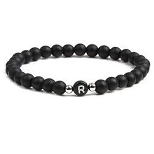 Wollet fashion black small natural lava rock stone bead bracelet