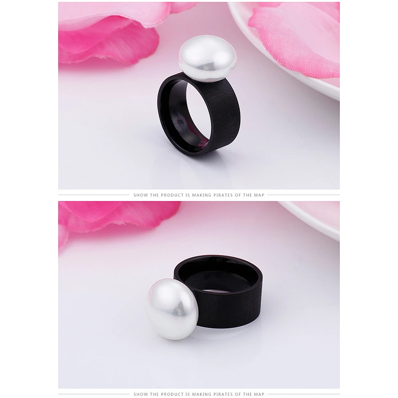 Wollet New Fashion Simple 10mm Pearl Gold Plating Stainless Steel Ring