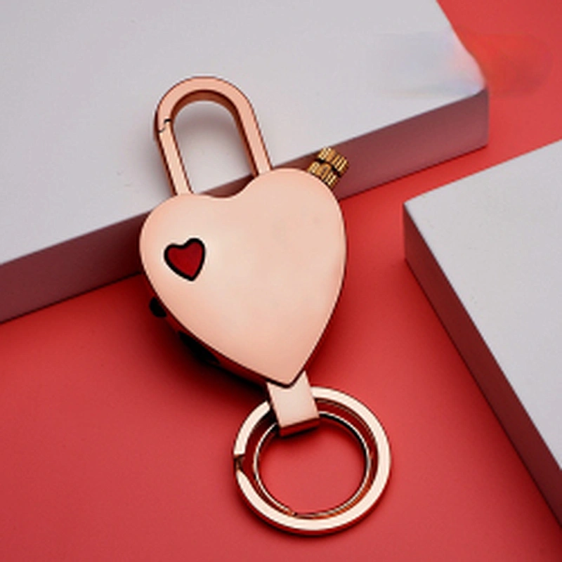 Wollet New Heart-shaped Design LED Light Flint Lighter Keyring Ring Gas Keychain Lighter