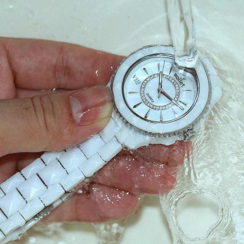 Wollet Luxury Sapphire Crystal White Ceramic Watch Band Ceramic Wrist Watch For Women