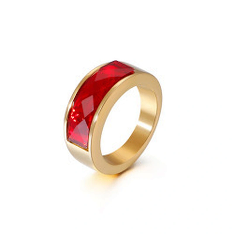 Wollet Classic Retro Multicolor Wedding Ring Crystal Glass Stainless Steel Ring