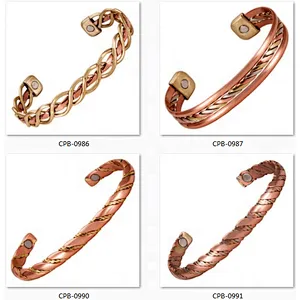 Wollet Antique Inia Twisted Wide Cuff Magnetic Therapy Pure Copper Bangle Bracelets  For Men
