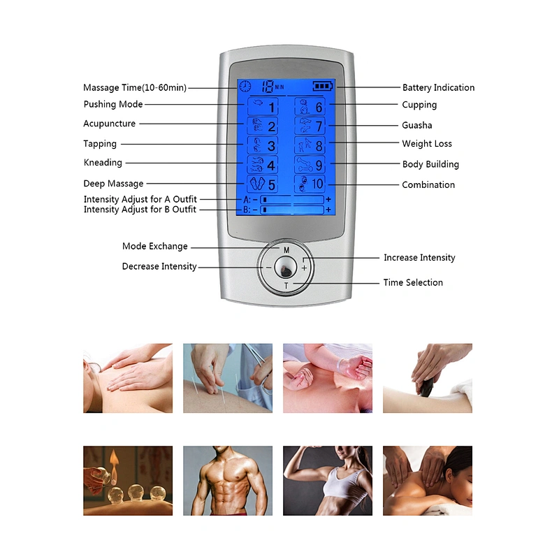 Wollet Tens Unit Machine Pulse Massage 10 Massage Modes Rechargeable Pain Relief Muscle Stimulator Massager with 4 Pads