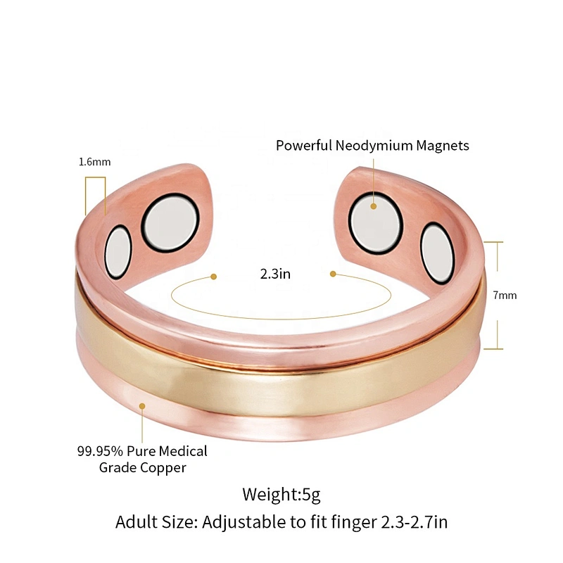 Wollet Magnetic Copper Ring Arthritis Women Pure Copper Rings for Women Adjustable Health with 3PCS Magnets