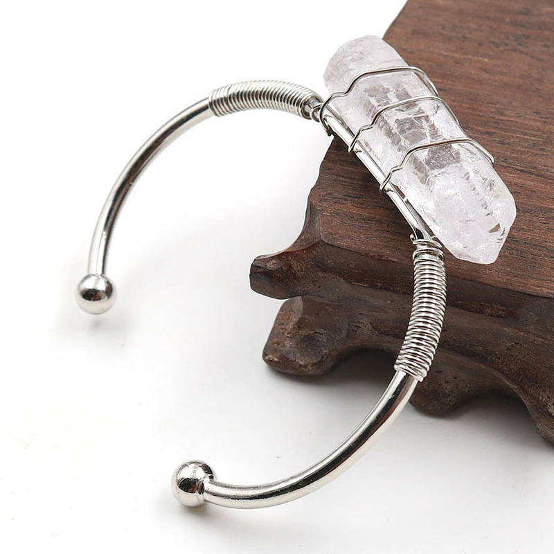 Wollet Natural White Crystal Hexagonal Column DIY Winding Opening Adjustable Bracelet