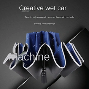 Wollet LED Light Fully Automatic Reverse Folding Umbrella with Night Reflective Strip
