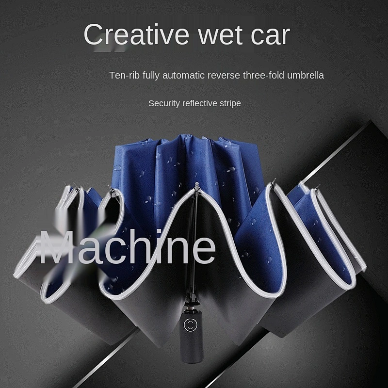 Wollet LED Light Fully Automatic Reverse Folding Umbrella with Night Reflective Strip
