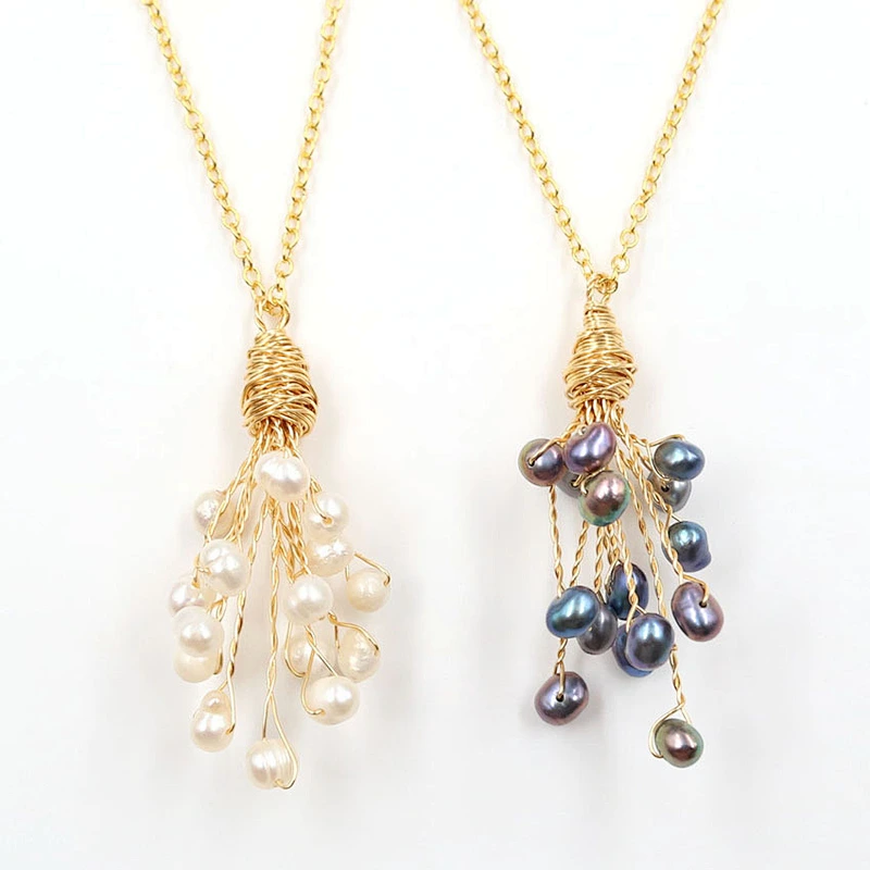 Wollet Fashion Natural Freshwater Pearl Hand-wound Ladies Tassel Pendant Necklace