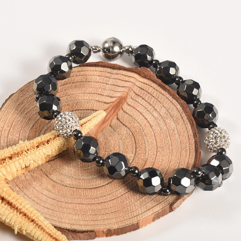 Wollet Fashion Multi-Faced Hematite Magnetic Shambhala Bead Bracelet