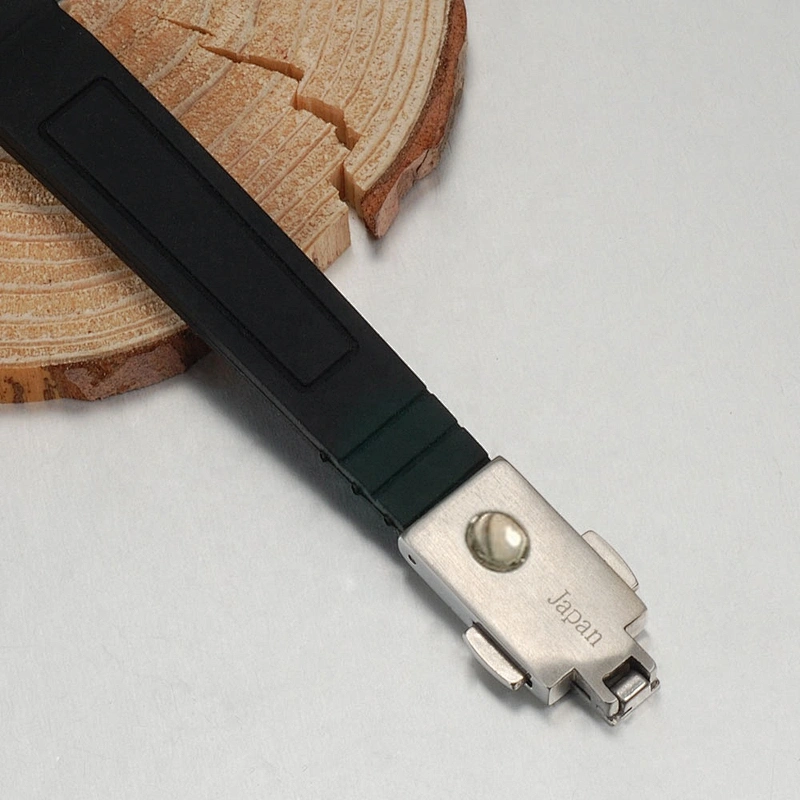 Wollet Fashion High Quality Black Silicon Stainless Steel Accessories Germanium Silicone Bracelet