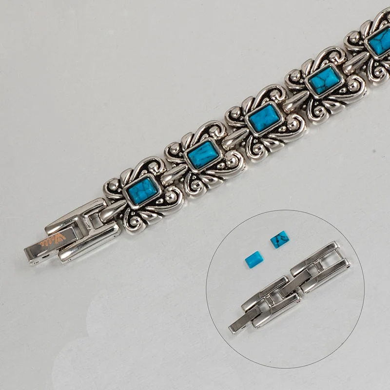 Wollet Fashion Blue Turquoise Double Row Bio Magnetic Bracelet
