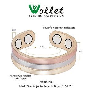 Wollet Magnetic Copper Ring Arthritis Women Pure Copper Rings for Women Adjustable Health with 3PCS Magnets