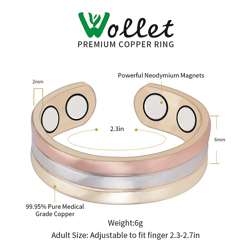 Wollet Magnetic Copper Ring Arthritis Women Pure Copper Rings for Women Adjustable Health with 3PCS Magnets