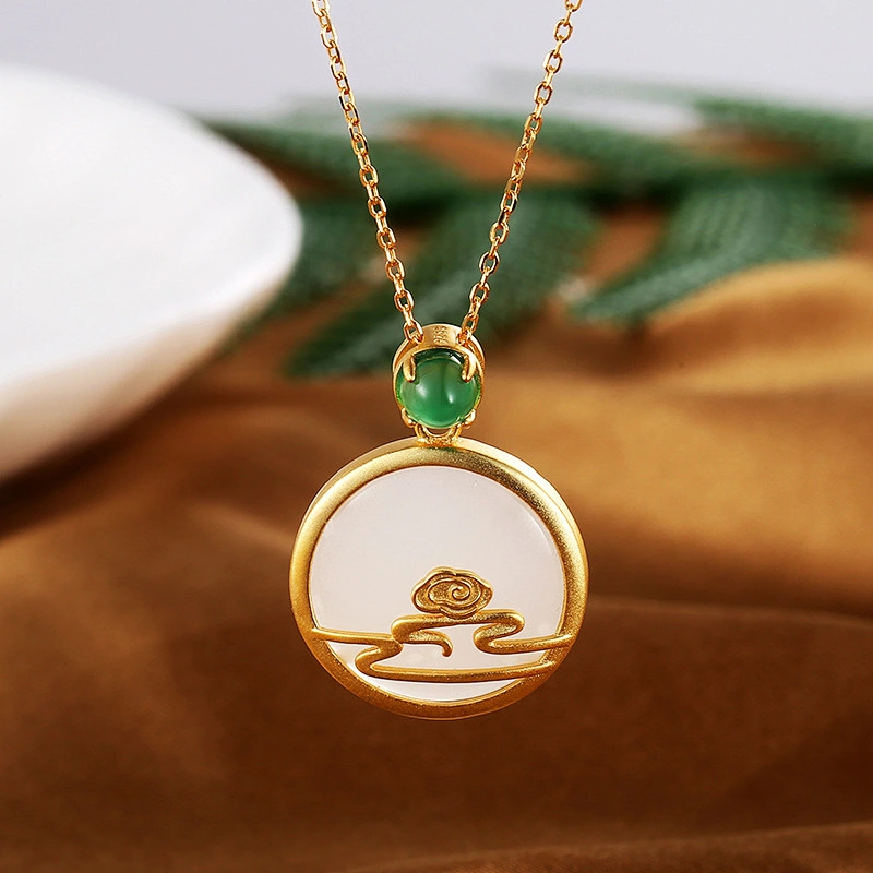 Wollet S925 Silver Ladies Ethnic Style Xiangyun Hetian Jade Pendant