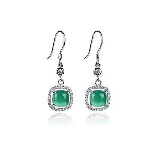 Wollet New Light Luxury Starry Sky Green Agate S925 Sterling Silver Ear Buckle Earrings