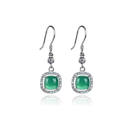 Wollet New Light Luxury Starry Sky Green Agate S925 Sterling Silver Ear Buckle Earrings
