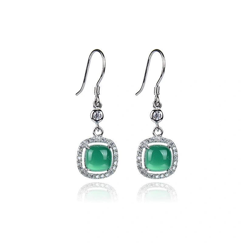 Wollet New Light Luxury Starry Sky Green Agate S925 Sterling Silver Ear Buckle Earrings