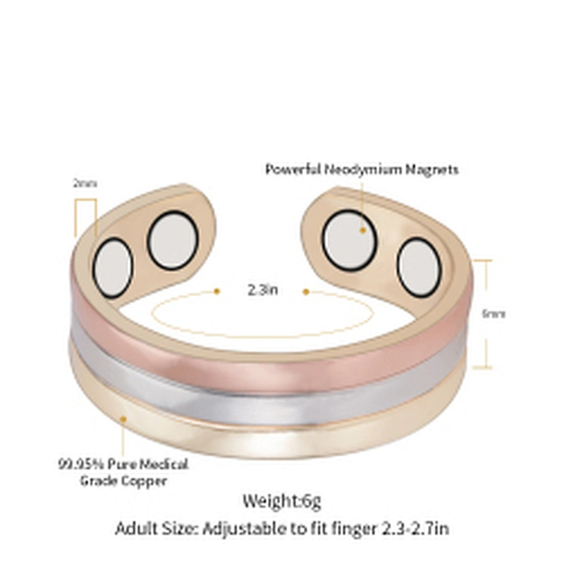 Wollet Magnetic Copper Ring Arthritis Women Pure Copper Rings for Women Adjustable Health with 3PCS Magnets