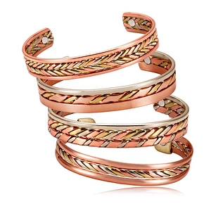 Wollet Antique Inia Twisted Wide Cuff Magnetic Therapy Pure Copper Bangle Bracelets  For Men