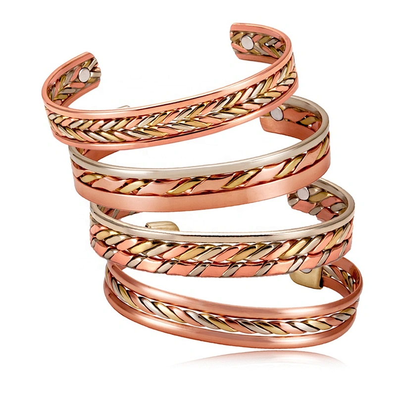 Wollet Antique Inia Twisted Wide Cuff Magnetic Therapy Pure Copper Bangle Bracelets  For Men
