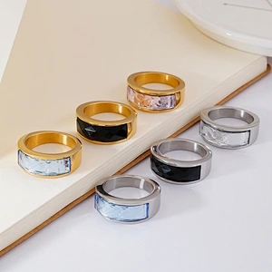 Wollet Classic Retro Multicolor Wedding Ring Crystal Glass Stainless Steel Ring