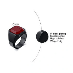 Wollet new style stainless steel black agate ring men's ring