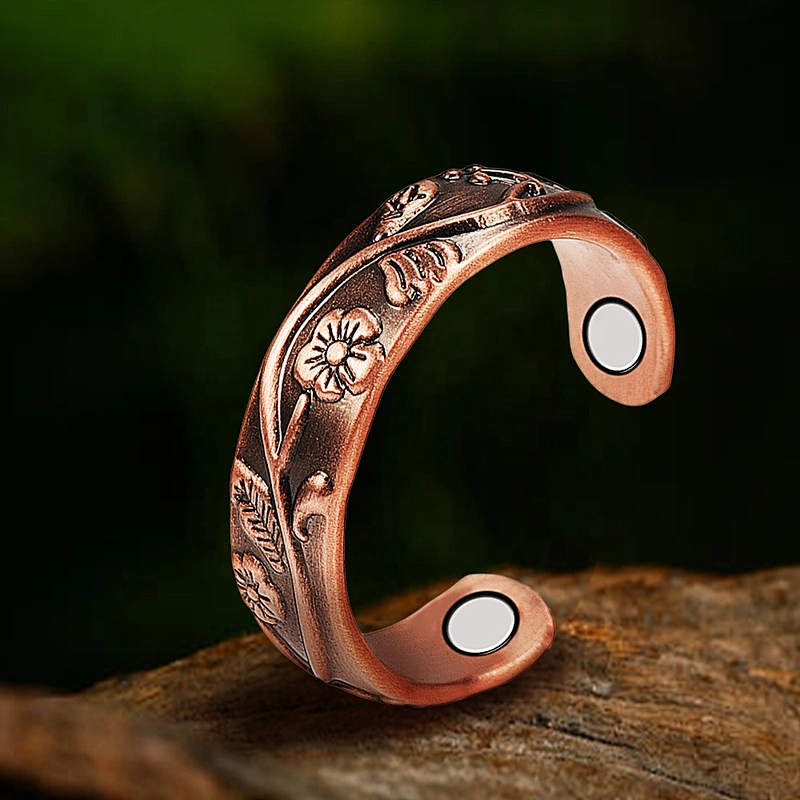 Wollet Magnetic Copper Ring Arthritis Women Pure Copper Rings for Women Adjustable Health with 3PCS Magnets
